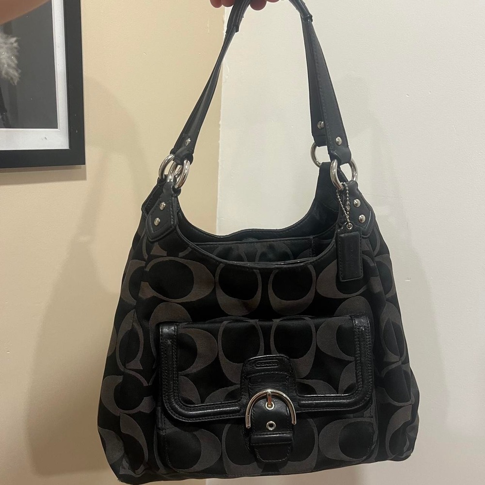 Y2K 2000s black Signature C Monogram Coach Slouchy Hobo Shoulder Bag / Handbag